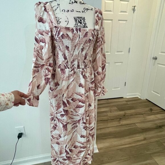 HOUSE OF HARLOW 1960 MAXI DRESS BY REVOLVE PALM TREE LEAVES MOCCA/TAN Sz M CHIC - Picture 15 of 15